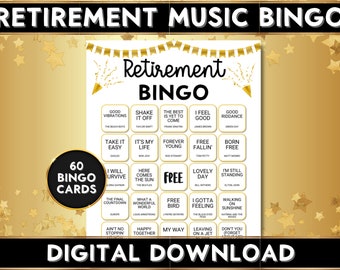 Retirement Party Music Bingo, 60 Bingo Cards, Work Party For Retiree, Coworker, Printable
