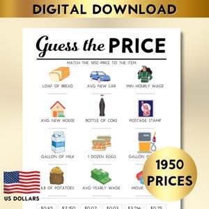 75th Birthday Price Match Game, Born in 1950 Printable, Fun Party Game for 75th Birthday Celebrations & Events