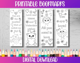 Valentine Coloring Bookmarks, Kids' Craft (Printable Digital Download)