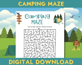 Laberinto de camping, juego familiar imprimible (descarga digital)