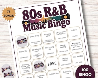 80s R&B Music Bingo, Printable Party Game, Instant Download