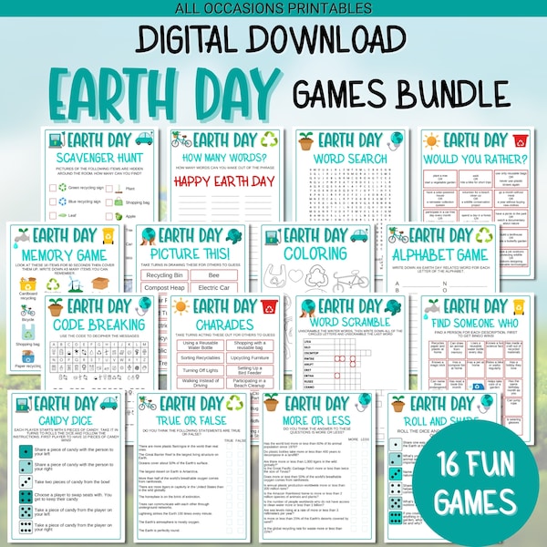 Earth Day Games Bundle, Earth Day Activities, Mother Earth Day, Earth Day Printable, Classroom Games, Fun Printable Spring Games