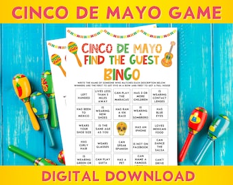 Cinco De Mayo Printable Find The Guest Bingo Game, Fiesta Party, Family Game Night, Classroom, Icebreaker