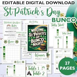 Folhas de pontuação do Bunco do Dia de São Patrício, jogo de Bunco para impressão, festa irlandesa, noite de jogos divertida para a família