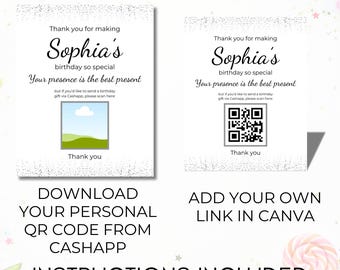Cashapp Birthday Poster: Editable QR Code Gift, Teen Printable