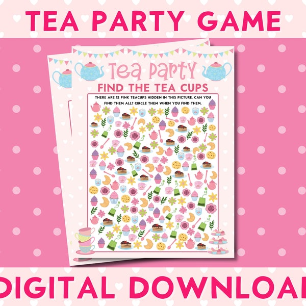 Tea Party Printable Find The Tea Cups Game, Girls Birthday Party, Afternoon Tea Party, Princess Party, TP001