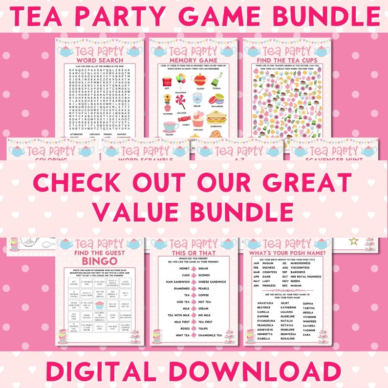 Tea Party Printable Memory Game, Girls Birthday Party, Afternoon Tea ...