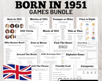 Juegos de trivia de cumpleaños de 1951: Paquete para la fiesta del 75.º cumpleaños (Edición del Reino Unido, descarga instantánea)