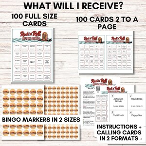 1950s & 60s Rock 'n' Roll Music Bingo Game – Printable Retro Party Game – 100 Unique Cards – Instant Download – Rock and Roll Bingo