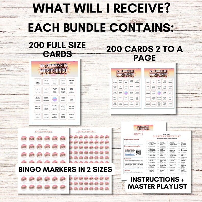 Summer Music Bingo Bundle – 5 Printable Games, 200 Cards | 80s 90s 2000s & More