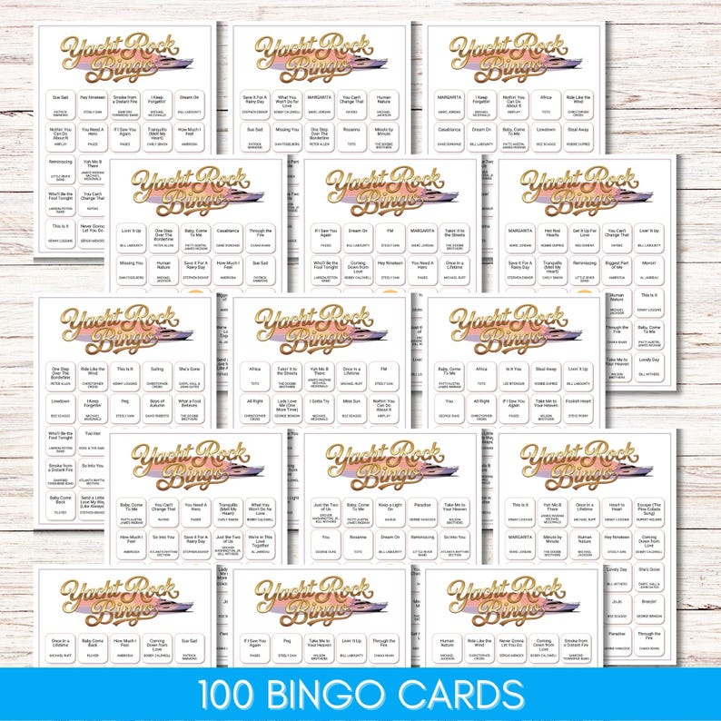 Yacht Rock Music Bingo – 70s 80s Soft Rock Party Game Printable