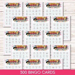 May include: A collection of 60s Singalong Hits Music Bingo cards featuring a colorful header with a vinyl record, a microphone, and floral accents. Each card contains a grid of song titles and artist names printed in black text on white paper.