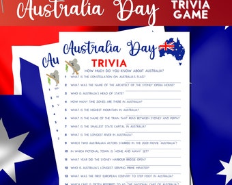 Australia Day Trivia Quiz, Australia Themed Quiz, Printable Australian Activities, Aussie Games, Printable