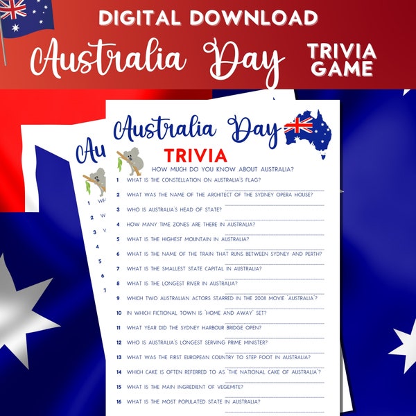 Australia Day Trivia Quiz, Australia Themed Quiz, Printable Australian Activities, Aussie Games, Printable