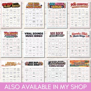 Pop Throwback Music Bingo, Printable 80s 90s 2000s Music Game, 75 Song Playlist