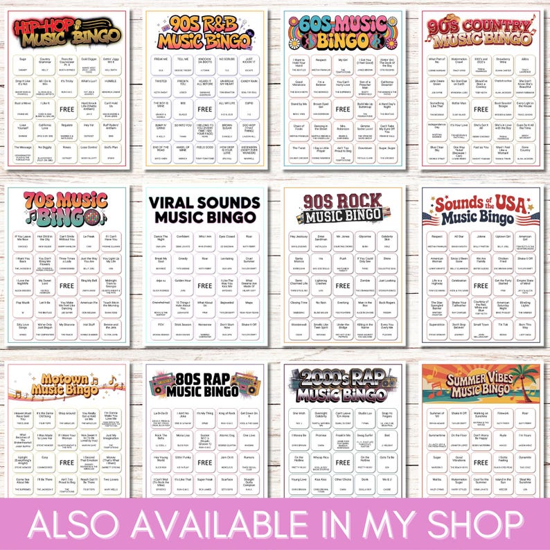 Pop Throwback Music Bingo, Printable 80s 90s 2000s Music Game, 75 Song Playlist