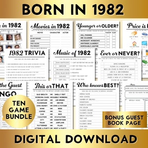 42nd Birthday Party Games, Born in 1982, Editable Printable Game Bundle, Instant Download, Price Is Right, Music, Trivia, Guest Book BP001