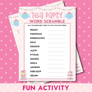 Tea Party Printable Word Scramble Game, Girls Birthday Party, Afternoon ...