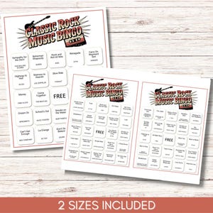Classic Rock Music Bingo for Adults, Rock n Roll Game Night Printable