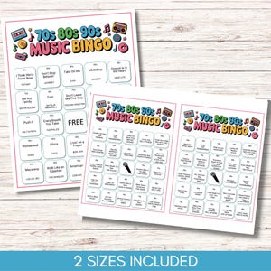 70s 80s 90s Music Bingo, Decades Bingo, Printable Game with 200 Bingo Cards, Spotify Playlist, Digital Download for Family Reunion or Party