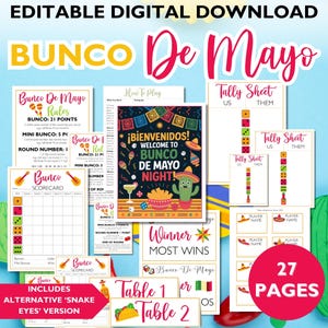 Pacote para impressão de Bunco Cinco de Mayo, planilhas de pontuação, cartões de contagem, suprimentos para noite de jogos, diversão para festa de festa