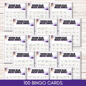 2010s R&B Music Bingo Game – Printable Party Game, 75 Songs 100 Cards