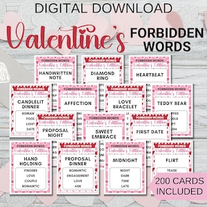 Juego tabú del día de San Valentín, juego familiar de palabras prohibidas, actividad divertida de Galentine, descarga imprimible