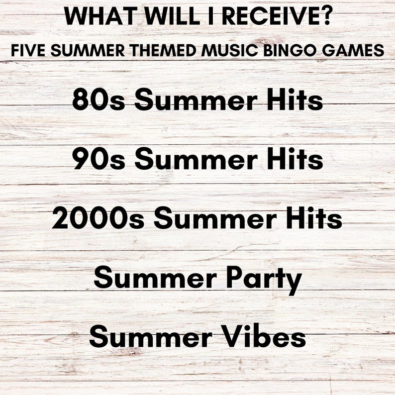 Summer Music Bingo Bundle – 5 Printable Games, 200 Cards | 80s 90s 2000s & More