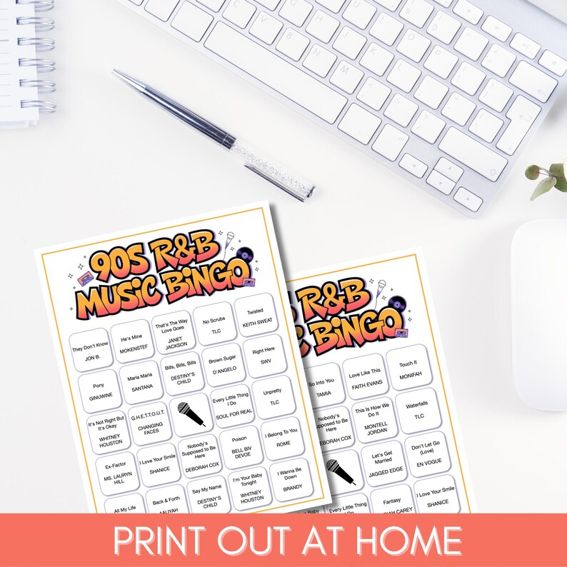 90s R&B Music Bingo, Printable Bingo Game, Throwback 90s Party Game, 200 Cards, Instant Download