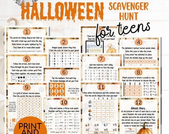 Halloween-speurtocht voor tieners en tieners, indoor halloween-speurtocht voor oudere kinderen, afdrukbare halloween-activiteit, puzzels