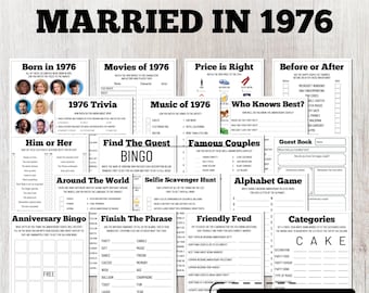 50th Wedding Anniversary Party Games, Married in 1976, Golden Anniversary Ideas, Instant Download