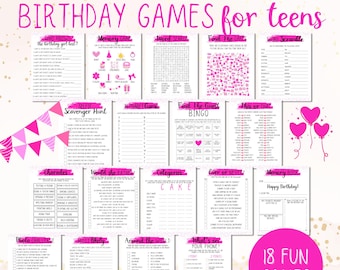 Teen Girl Birthday Party Games - Bright Pink Sleepover, Sweet 16, 13th Birthday, Editable & Printable Fun Activities