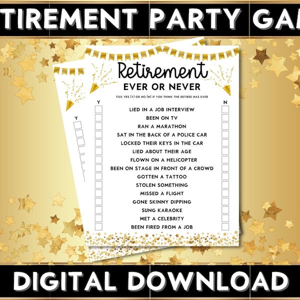 Printable Retirement Party Ever Or Never Game, Work Party For Retiree, Coworker, Family