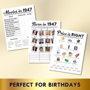 78th Birthday Party Games, Born in 1947, Printable 10 Game Bundle ...