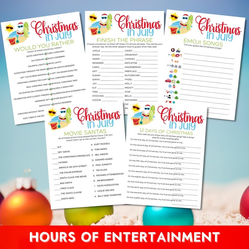 Christmas in July Printable Games Bundle - 20 Fun Party Games for Festive Summer Celebrations!