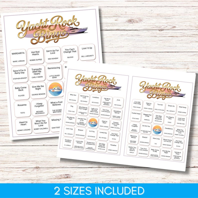 Yacht Rock Music Bingo – 70s 80s Soft Rock Party Game Printable