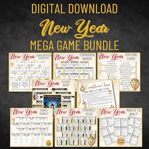 New Year&#39;s Eve Mega Game Bundle, Fun Printable Holiday Games, Friendly Feud, Escape Room, Left Right, NYE Party Games for Family and Adults