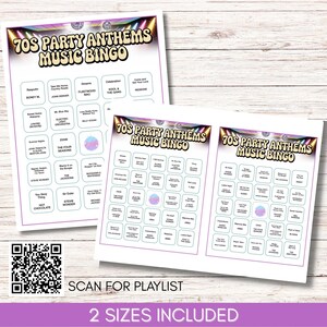 70s Party Anthems Music Bingo, 75 Songs, 100 Cards, Printable Retro Party Game