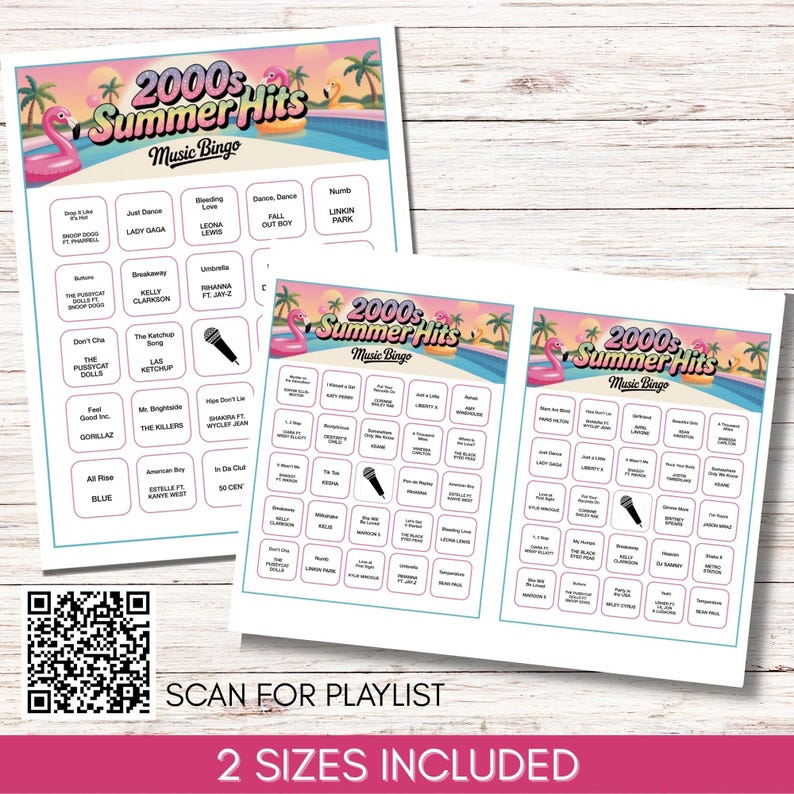 2000s Summer Hits Music Bingo - 200 Cards, Y2K Party Game (Printable)