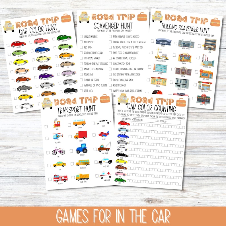 Kids Road Trip Games, Printable Family Road Trip Planner, Car Games, Travel Printables, Road Trip Journal, Family Vacation, Scavenger Hunt