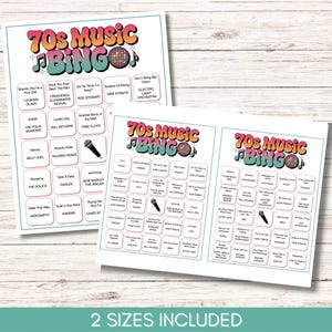 70s Music Bingo Game – 200 Printable Cards – Fun Party Activity with Spotify Playlist – Instant Download for Retro Themed Events