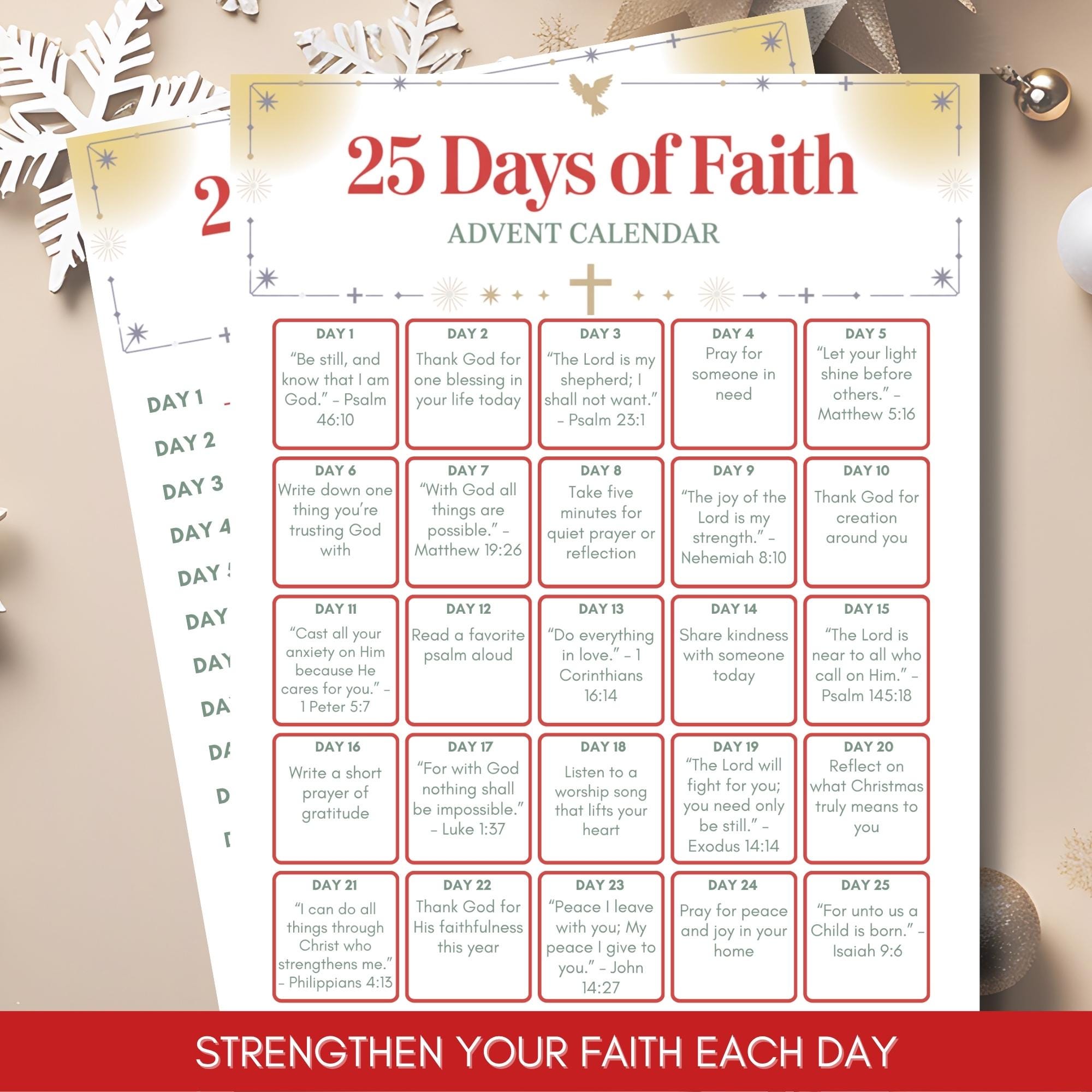 Christmas Advent Calendar – 25 Days of Faith – Editable Printable ...