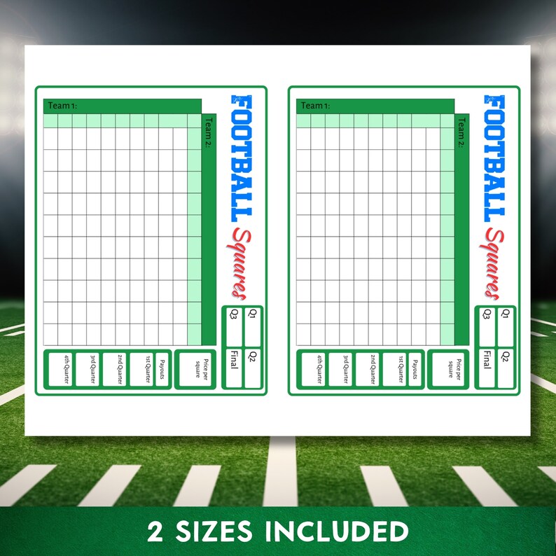 Football squares game football fundraiser printable football pool