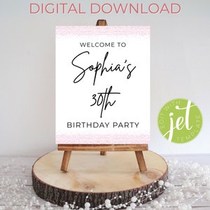 Pink Birthday Welcome Poster, Editable Birthday Sign, Birthday Decor, 21st, 30th, 40th, 50th, 60th Milestone Birthday For Women