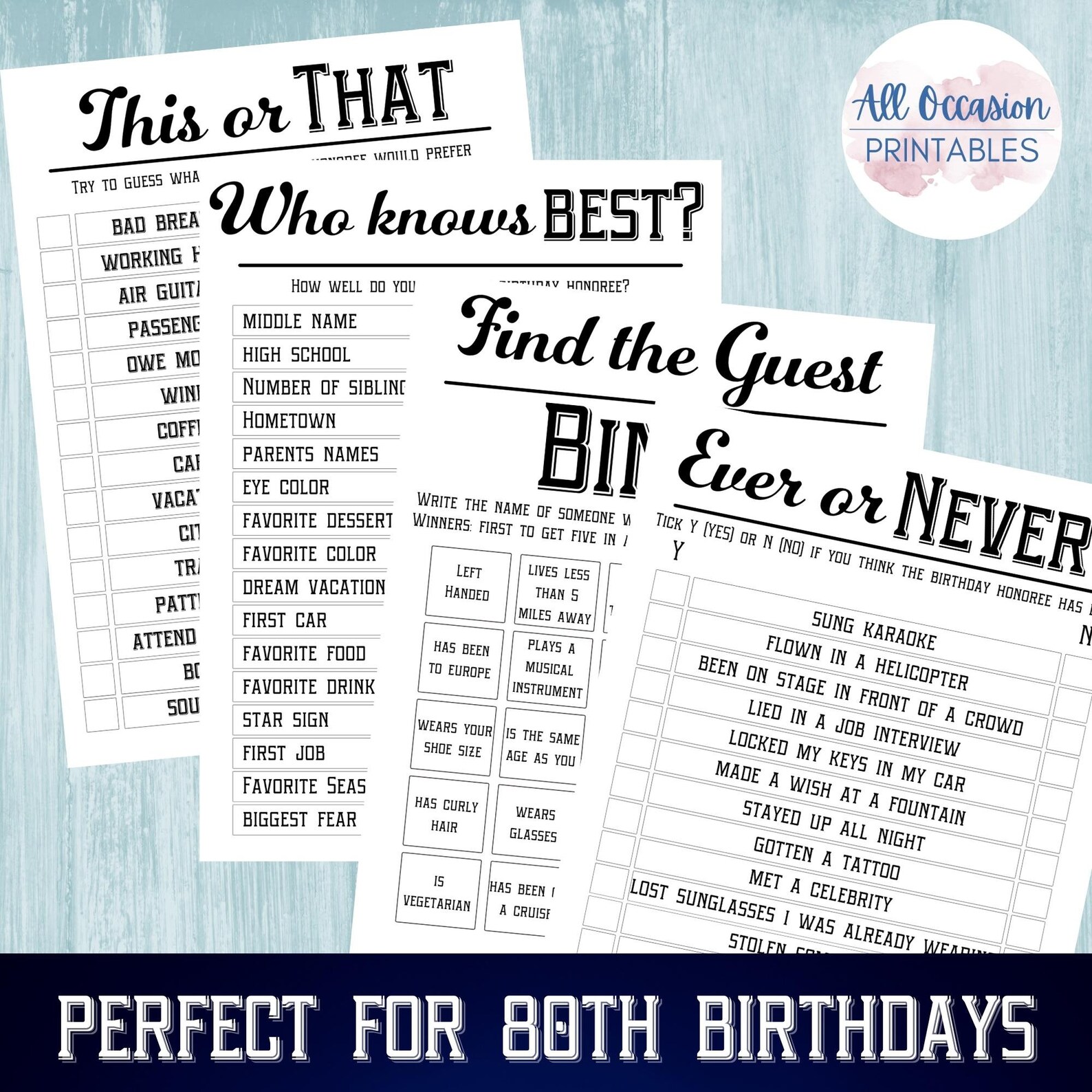 Printable 80th Birthday Party Games Born in 1942 10 Game | Etsy Canada