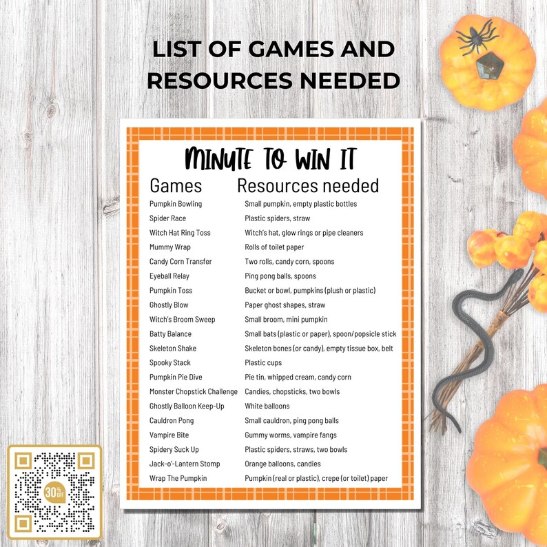 Halloween Minute to Win It Games, Printable Family Game Night, Spooky