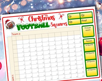 Christmas Football Squares, Editable PDF Game, 100 Numbered Squares, Fun Family Activity, Fundraiser, Digital Download