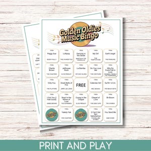Golden Oldies Music Bingo – 50s and 60s Songs Game, Printable Music Bingo Cards, Retro Family Fun, Senior Center Party Game