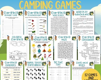 Camping Activities, Camping Games Kids Families Adults, Printable, Family Fun, Camping Trip, Summer Camp, End Of School Activities