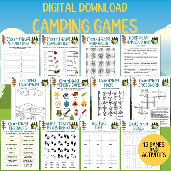 Camping Activities, Camping Games Kids Families Adults, Printable, Family Fun, Camping Trip, Summer Camp, End Of School Activities